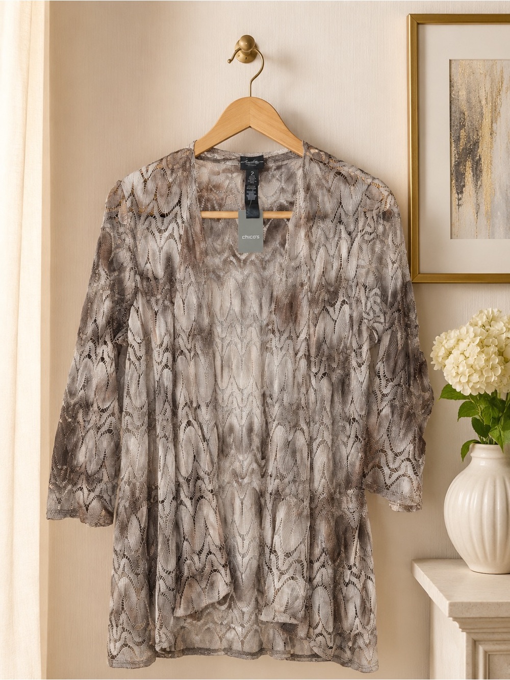 ⭐️Chico's Travelers  Cardigan in Taupe and Gray Snake Print-Size 2